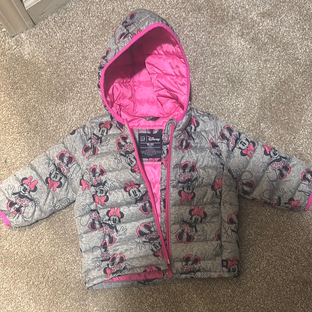 Disney Gray and Pink Puffer Jacket
